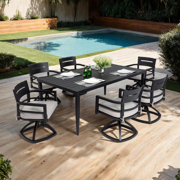 7-Piece Aluminum Outdoor Dining Set with Swivel Rocker Chairs