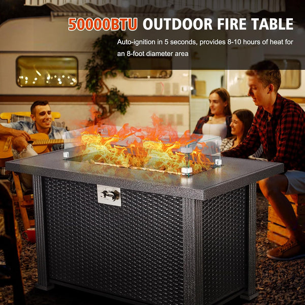 Outdoor Fire Table, 44-Inch Rectangle Propane Fire Pit, 50,000 BTU