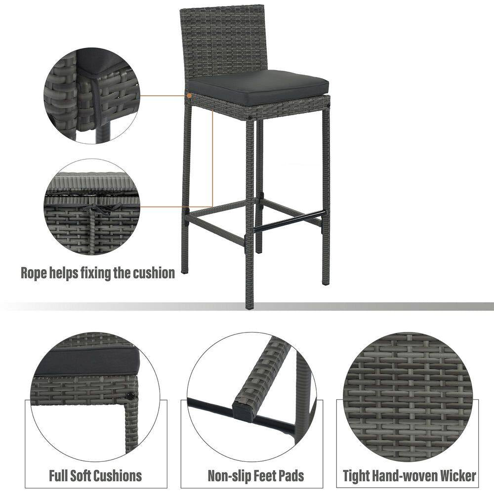 5-Piece Gray Wicker Outdoor Dining Set with Gray Cushions