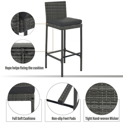 5-Piece Gray Wicker Outdoor Dining Set with Gray Cushions