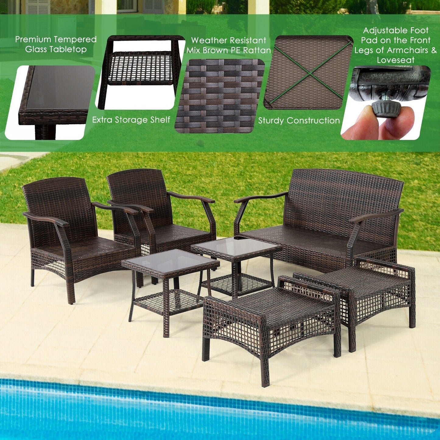 7 Pieces Outdoor Patio Furniture Set with Waterproof Cover