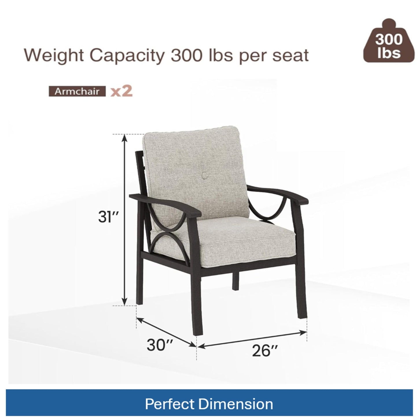 5-Piece Metal Patio Furniture Set, 7-Seat All-Weather Conversation Sofa