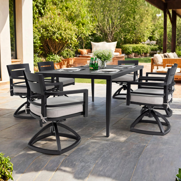 7-Piece Aluminum Outdoor Dining Set with Swivel Rocker Chairs