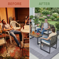 4-Piece Wicker Patio Conversation Set with Cushion, Outdoor Patio Furniture Set with Wood Table Top-Grey Cushions — Before & After