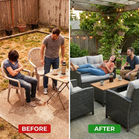 4-Piece Wicker Patio Conversation Set with Cushion, Outdoor Patio Furniture Set with Wood Table Top-Grey Cushions — Before & After