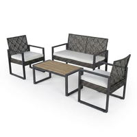 4-Piece Wicker Patio Conversation Set with Cushion, Outdoor Patio Furniture Set with Wood Table Top-Grey Cushions — Studio Shot