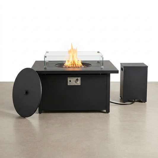 48 In, 50,000 BTU Black Coating Steel Outdoor Fire Table Propane Gas Fire Pit Table — Studio Shot