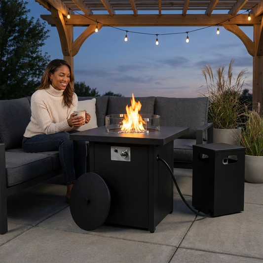 48 In, 50,000 BTU Black Coating Steel Outdoor Fire Table Propane Gas Fire Pit Table — Lifestyle