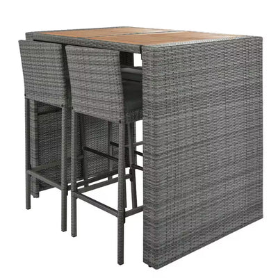 5-Piece Gray Wicker Outdoor Dining Set with Gray Cushions