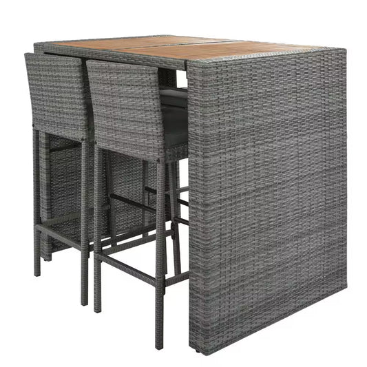 5-Piece Gray Wicker Outdoor Dining Set with Gray Cushions