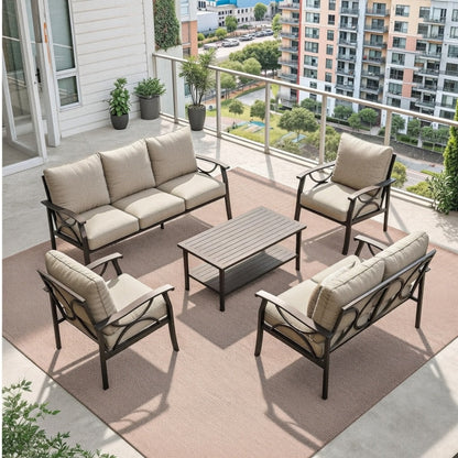 5-Piece Metal Patio Furniture Set, 7-Seat All-Weather Conversation Sofa