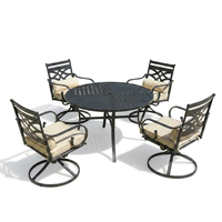 5-Piece Metal Outdoor Dining Set with Beige Cushions and Swivel Dining Chairs — Studio Shot