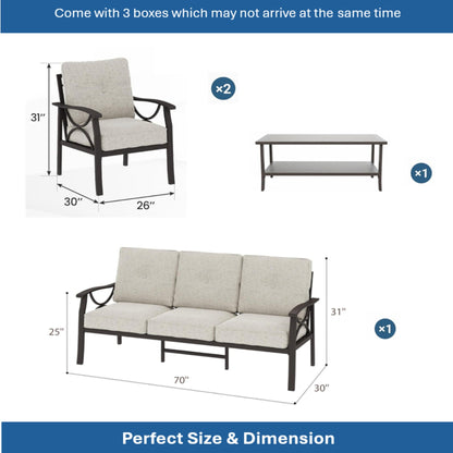 5-Piece Metal Patio Furniture Set, 7-Seat All-Weather Conversation Sofa