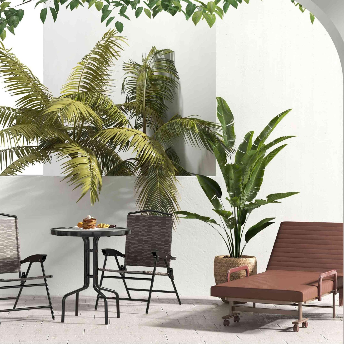 8-Piece Outdoor Furniture Set-Solar Umbrella Bistro Set Conversation Set Chaise Lounger Folding Bed Side Table Swing Chair & Dining Set
