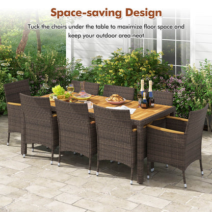 9PCS Patio Dining Set W/ Acacia Wood Table Top Outdoor Dining Set for 8 People