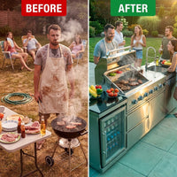 BBQ Island Outdoor Kitchen Kits, 4-Burner 72000 BTU Stainless Steel Modular 98 Inch Natural Gas Outdoor Kitchen Bar Barbecue Island Grill with Refrigerator and Sink for Patio Backyard — Before & After