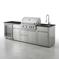 BBQ Island Outdoor Kitchen Kits, 4-Burner 72000 BTU Stainless Steel Modular 98 Inch Natural Gas Outdoor Kitchen Bar Barbecue Island Grill with Refrigerator and Sink for Patio Backyard — Studio Shot