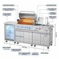 BBQ Island Outdoor Kitchen Kits, 4-Burner 72000 BTU Stainless Steel Modular 98 Inch Natural Gas Outdoor Kitchen Bar Barbecue Island Grill with Refrigerator and Sink for Patio Backyard — How It Works