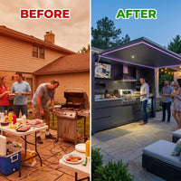 Customized Multi Functional Outdoor Kitchen BBQ Pod with Shelter Moisture Resistant Stainless Steel Outdoor Kitchen Patio Shed — Before & After