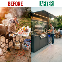 Customized Multi Functional Outdoor Kitchen BBQ Pod with Shelter Moisture Resistant Stainless Steel Outdoor Kitchen Patio Shed — Before & After