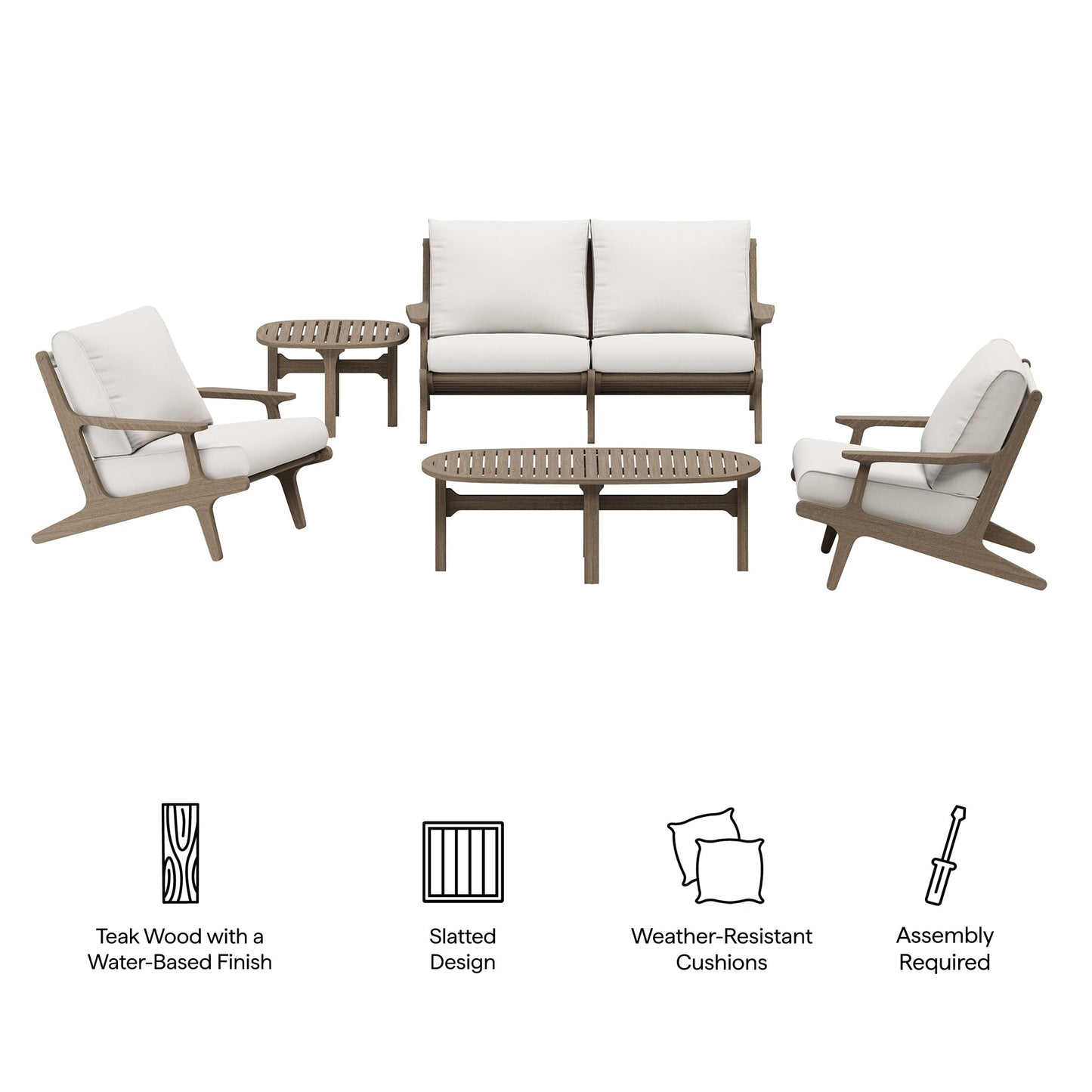 Saratoga 5-Piece Outdoor Patio Teak Wood Furniture Set by Modway