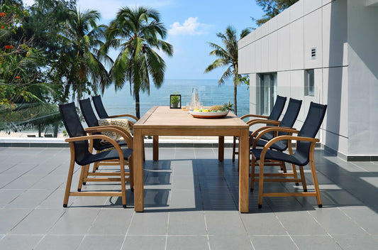 Rinjani Rectangular Table and 6 Manhattan Black Armchair