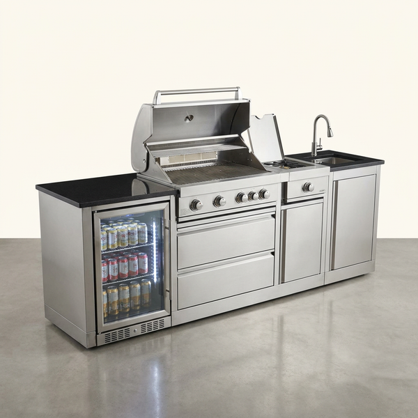 Outdoor Kitchen Grill Built for Backyard Cooking, 4-Burner 72000 BTU, Stainless Steel, Sink & Fridge