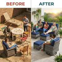 Patio Furniture Set 6-Piece Outdoor Patio Conversation Set with Blue Cushions Lawn Furniture — Before & After