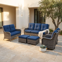 Patio Furniture Set 6-Piece Outdoor Patio Conversation Set with Blue Cushions Lawn Furniture — Studio Shot