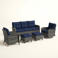 Patio Furniture Set 6-Piece Outdoor Patio Conversation Set with Blue Cushions Lawn Furniture — Studio Shot