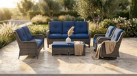 Patio Furniture Set 6-Piece Outdoor Patio Conversation Set with Blue Cushions Lawn Furniture — Lifestyle