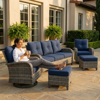 Patio Furniture Set 6-Piece Outdoor Patio Conversation Set with Blue Cushions Lawn Furniture — Lifestyle