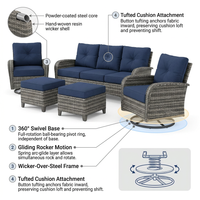 Patio Furniture Set 6-Piece Outdoor Patio Conversation Set with Blue Cushions Lawn Furniture — How It Works