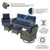 Patio Furniture Set 6-Piece Outdoor Patio Conversation Set with Blue Cushions Lawn Furniture — How It Works
