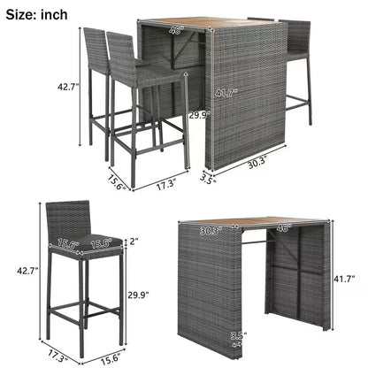 5-Piece Gray Wicker Outdoor Dining Set with Gray Cushions