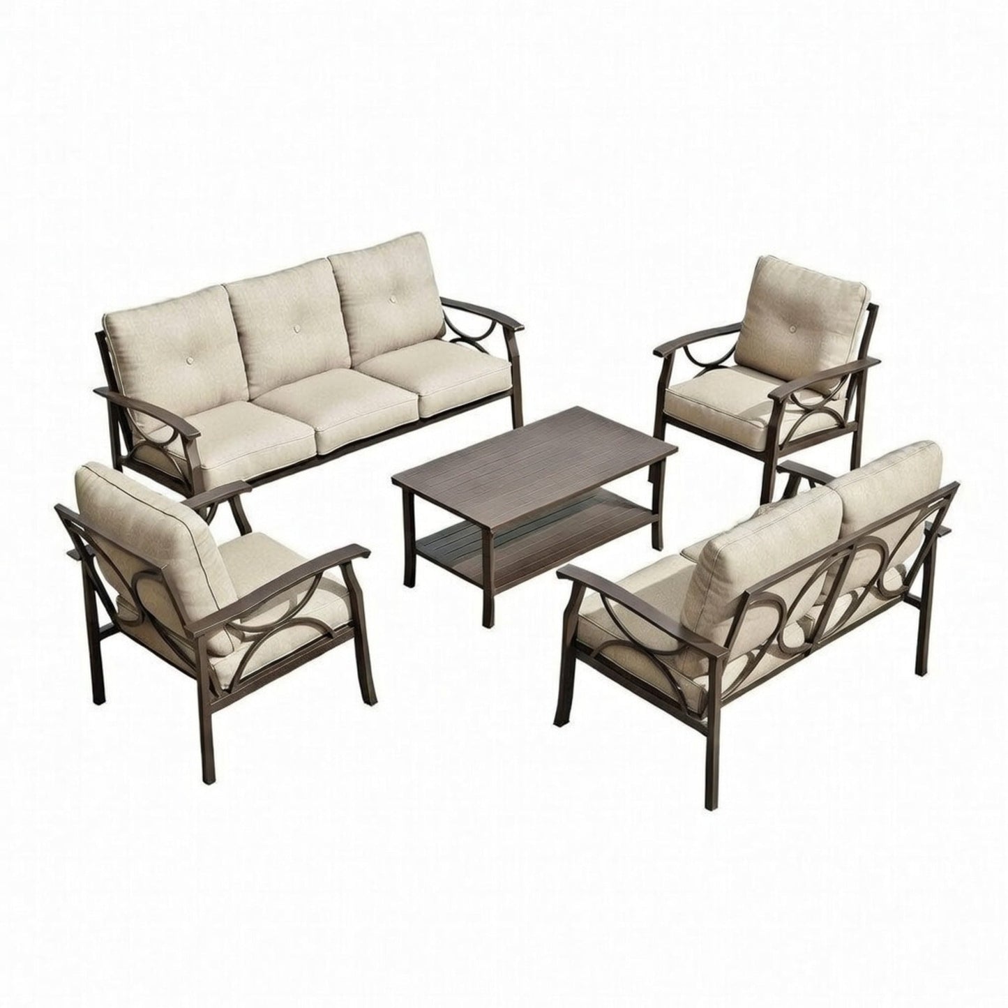 5-Piece Metal Patio Furniture Set, 7-Seat All-Weather Conversation Sofa