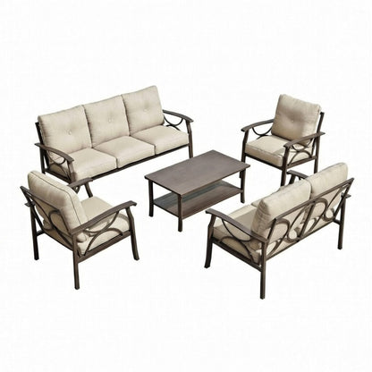 5-Piece Metal Patio Furniture Set, 7-Seat All-Weather Conversation Sofa