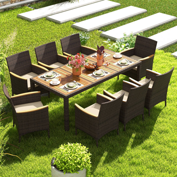 9-Piece Outdoor Dining Set with Acacia Wood Table and 8 Chairs