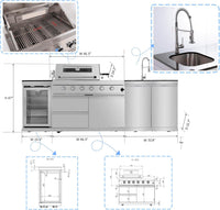 BBQ Island Outdoor Kitchen Kits, 4-Burner 72000 BTU Stainless Steel Modular 98 Inch Natural Gas Outdoor Kitchen Bar Barbecue Island Grill with Refrigerator and Sink for Patio Backyard