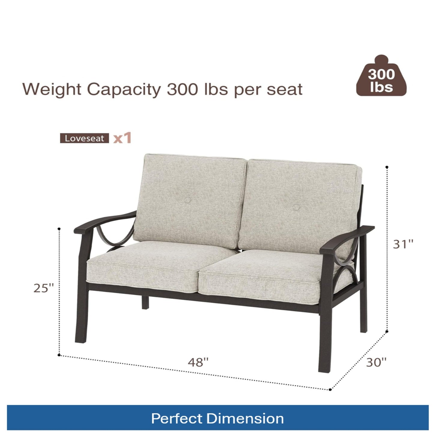 5-Piece Metal Patio Furniture Set, 7-Seat All-Weather Conversation Sofa