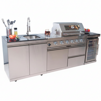 Outdoor Kitchen Grill Built for Backyard Cooking, 4-Burner 72000 BTU, Stainless Steel, Sink & Fridge